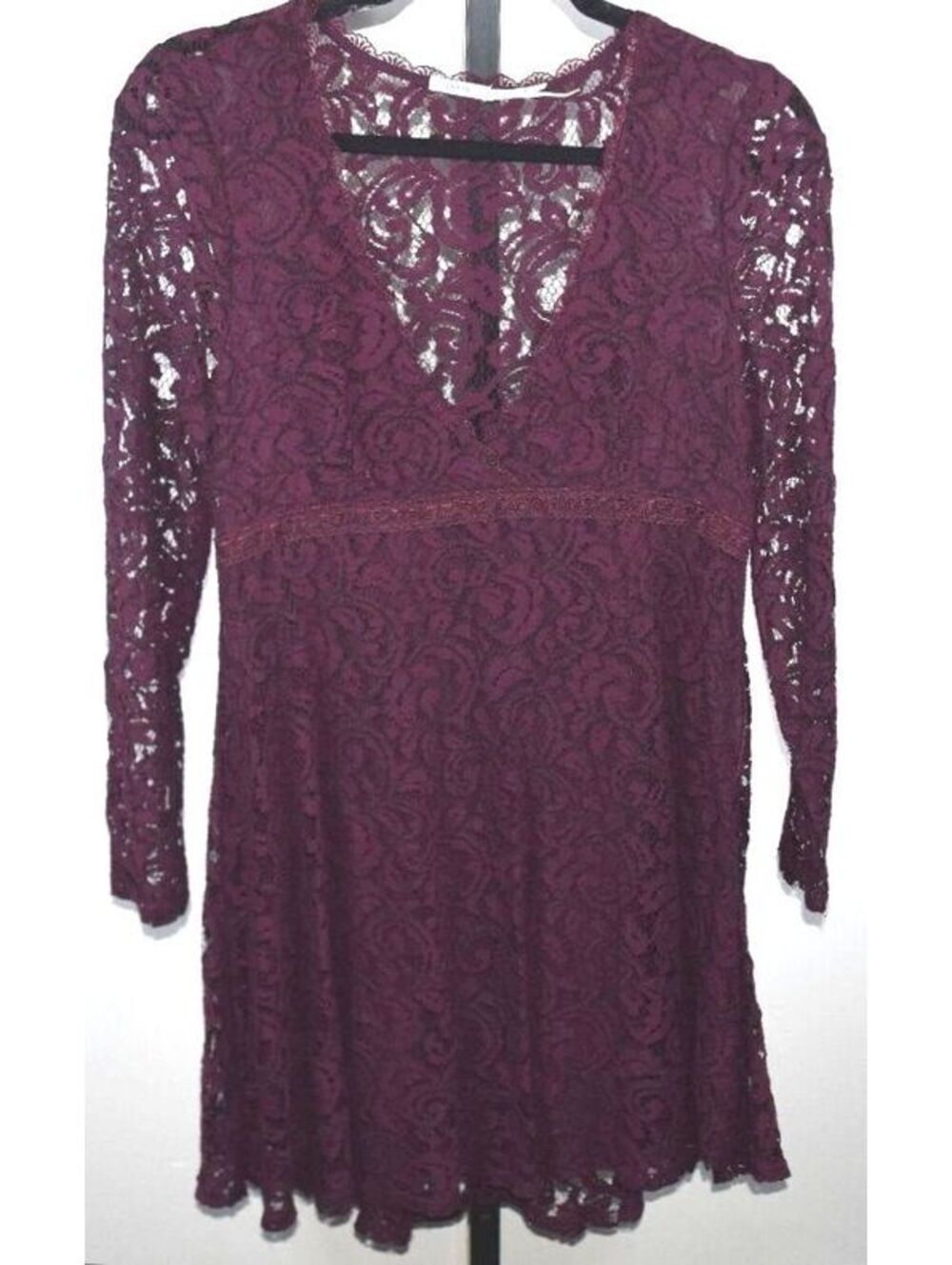 Kimchi Blue Urban Outfitters Burgundy Lace Mini Dress Size 4 V-Neck
